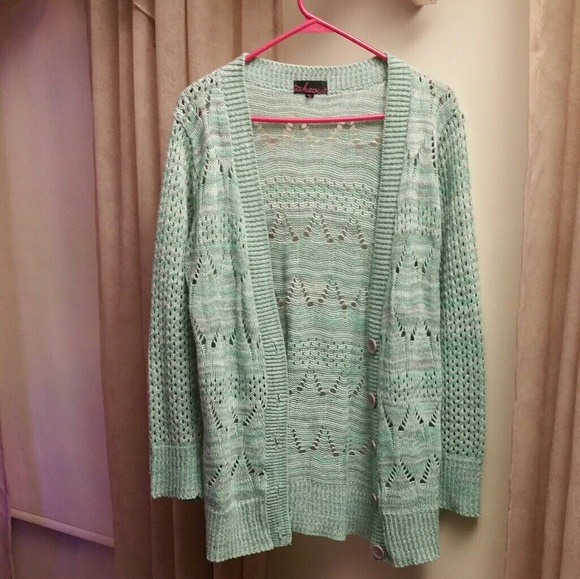 Knit Mint and Grey Cardigan - Picture 3 of 7
